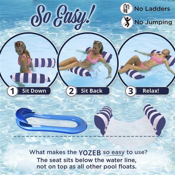 Swimming Pool Float Water Hammock, 4 in 1 Multi-Purpose Inflatable with Air Pump - Picture 6 of 7